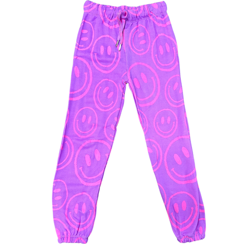 FBZ  Purple Neon Pink Smiley Pants, Flowers By Zoe, cf-size-5, cf-size-6, cf-size-6x, cf-size-medium-8-10, cf-size-small-7-8, cf-size-xlarge-12-14, cf-type-pants, cf-vendor-flowers-by-zoe, FB