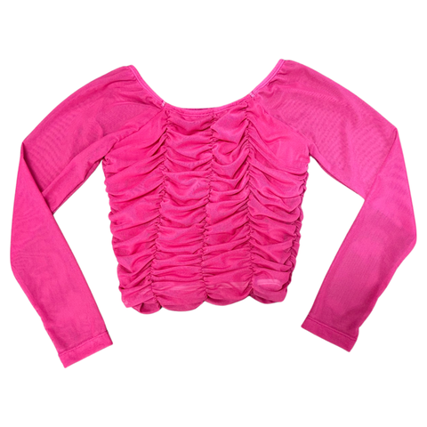 FBZ Hot Pink Mesh Ruched Top, Flowers By Zoe, cf-size-large-10-12, cf-size-medium-8-10, cf-size-small-7-8, cf-size-xlarge-12-14, cf-type-shirts-&-tops, cf-vendor-flowers-by-zoe, FBZ, Flowers 