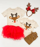 Brokedown Clothing, Brokedown Clothing Kid's Reindeer Face Tee - Off White - Basically Bows & Bowties