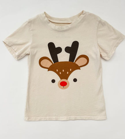 Brokedown Clothing, Brokedown Clothing Kid's Reindeer Face Tee - Off White - Basically Bows & Bowties