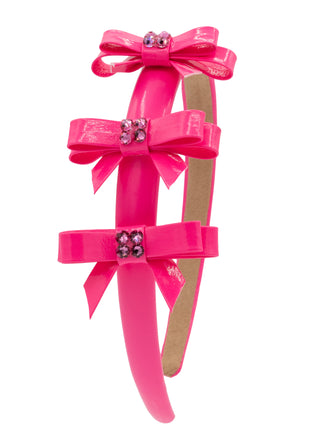 Bari Lynn, Bari Lynn Patent Leather 3 Bow Headband - Fuchsia, Headband - Basically Bows & Bowties