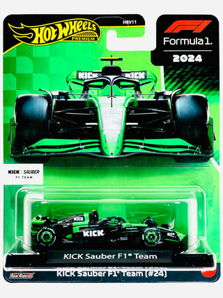 KICK Sauber F1 Team #24 
Hot Wheels Formula 1 car model in packaging with green and black design