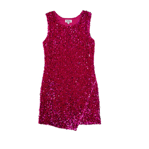 MIA New York Berry Pink Sequin Asymmetrical Dress, MIA New York, Barbie, Berry, Berry Sequin, cf-size-large-12, cf-type-dress, cf-vendor-mia-new-york, Dresses, Dresses for Girls, FALL2023, Ho