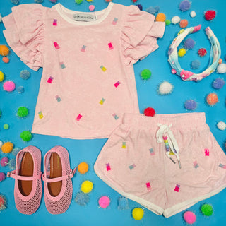 Mini Dreamers Candy Bear Top And Shorts Set