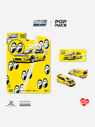 Pop Race Enigma Mooneyes Pandem Civic EG6 V1.5 car, featuring custom body kit and racing graphics, shown from the front angle.