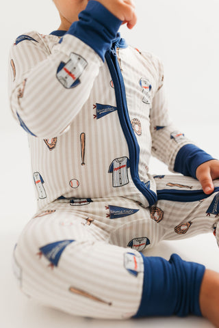 In My Jammers Blue Baseball Zipper Romper