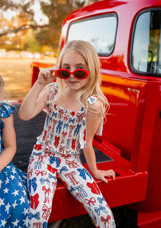In My Jammers Red White and Blue Bows Smocked Flare Set