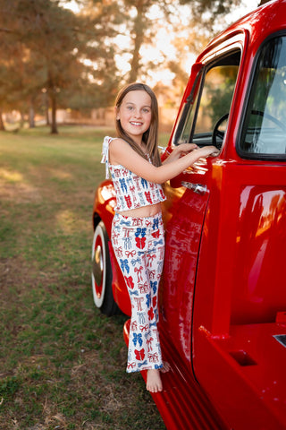 In My Jammers Red White and Blue Bows Smocked Flare Set