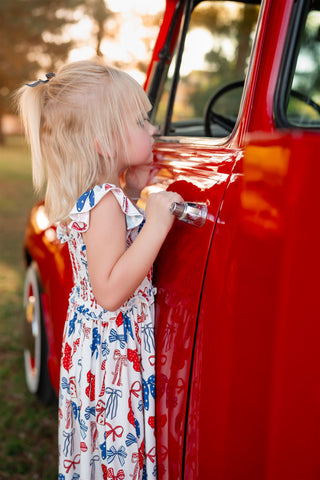 In My Jammers Red White & Blue Bows Smocked Twirl Dress