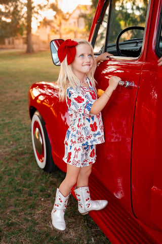 In My Jammers Red White & Blue Bows Kids Button Up Short Set