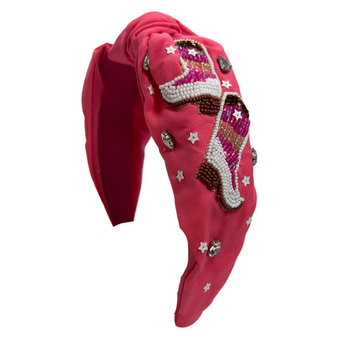 Pink Boots Knot Headband, Basically Bows & Bowties, Boots, Cowboy Boots, Cowgirl, Cowgirl Boots, Headband, Rhinestone Headband, Yee Haw, Headband - Basically Bows & Bowties
