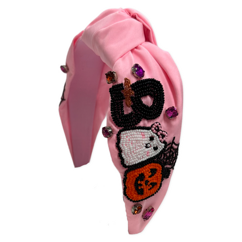 Pink Rhinestone Boo Knot Headband, Basically Bows & Bowties, cf-type-headband, cf-vendor-basically-bows-&-bowties, Halloween, Halloween Headband, Headband, Rhinestone Headband, Headband - Bas