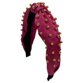 Satin Gold Ball Knot Headband - Hot Pink, Basically Bows & Bowties, cf-type-headband, cf-vendor-basically-bows-&-bowties, Headband, Hot Pink, Knot Headband, Satin Gold Ball Knot Headband, Sat