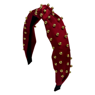 Satin Gold Ball Knot Headband - Red, Basically Bows & Bowties, cf-type-headband, cf-vendor-basically-bows-&-bowties, Headband, Knot Headband, Red, Satin Gold Ball Knot Headband, Satin Headban