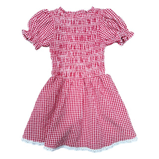 FBZ Red Gingham Puff Sleeve Ruched Dress
Red and white checkered dress with puffed sleeves on a white background