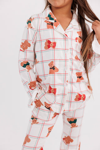 In My Jammers girl's Christmas bears ruffle flare 2-piece pajamas set, cozy holiday sleepwear for girls.