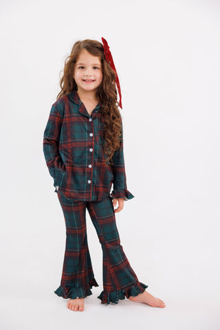 In My Jammers Girl's Ruffle Flare 2pc Set - Holiday Heritage Plaid