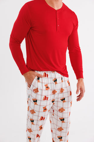 In My Jammers men's solid pajama top featuring cozy Christmas bear design, perfect for festive loungewear.