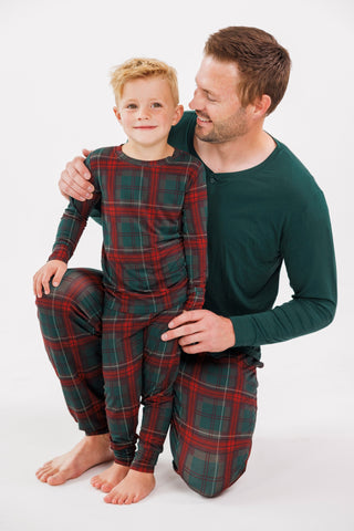 In My Jammers men's holiday heritage plaid pajama top with solid color design, cozy and comfortable sleepwear for men.