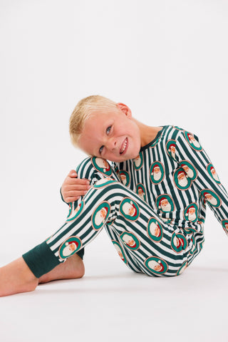 In My Jammers green Santa Claus Lane two-piece pajama set with festive holiday print and comfortable fabric.