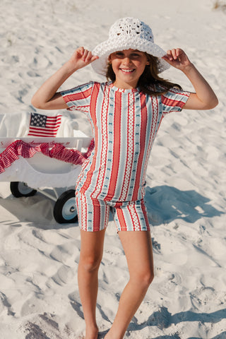 In My Jammers two-piece pajamas set with heritage stripe pattern, featuring a comfortable top and matching pants.