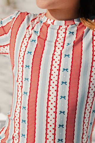 In My Jammers two-piece pajamas set with heritage stripe design, featuring a comfortable top and matching pants.
