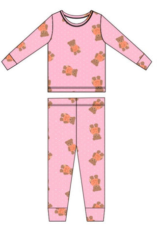 In My Jammers polka dot two-piece pajama set featuring a Little Boo Bear design, soft fabric and comfortable fit.