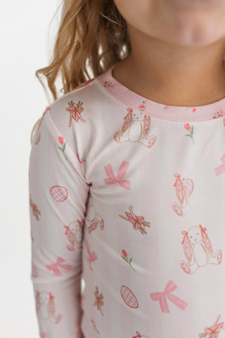 In My Jammers Rosie Rabbit two-piece pajamas set featuring a cute rabbit print and a zipper romper design.