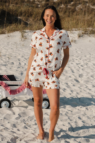 In My Jammers women's star-spangled teddy short set featuring patriotic print, soft fabric, and relaxed fit for comfortable sleepwear.