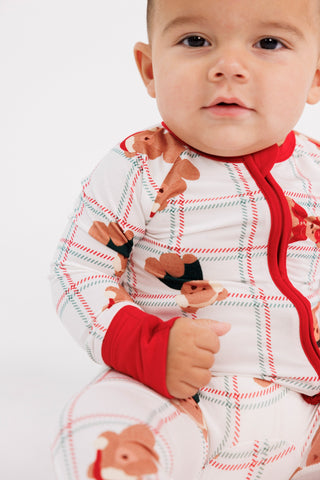In My Jammers cozy Christmas bears zipper romper pajamas for adults, featuring festive bear print and front zipper closure.