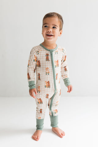 In My Jammers Zipper Romper - Green Pup Friends