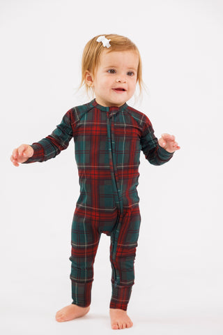 In My Jammers holiday plaid zipper romper pajamas with festive heritage pattern, cozy and stylish sleepwear for women.