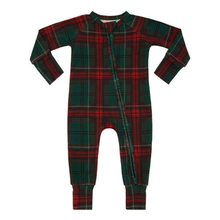 In My Jammers zipper romper pajamas in holiday heritage plaid with zipper front, cozy and stylish for festive sleepwear.