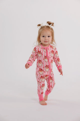 In My Jammers pink Santa Claus Lane zipper romper pajamas with festive holiday design, perfect for cozy winter nights.