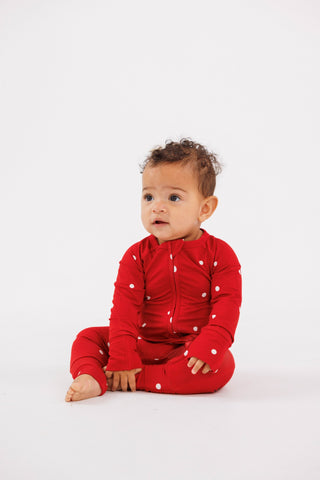 In My Jammers Zipper Romper - Ruby Polka Dot
