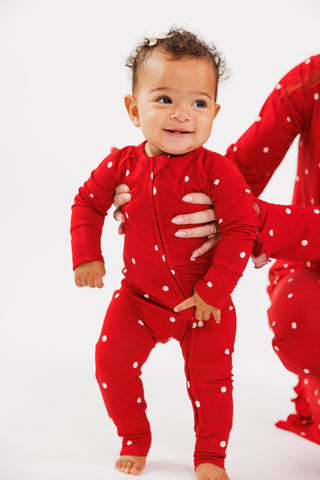 In My Jammers Zipper Romper - Ruby Polka Dot