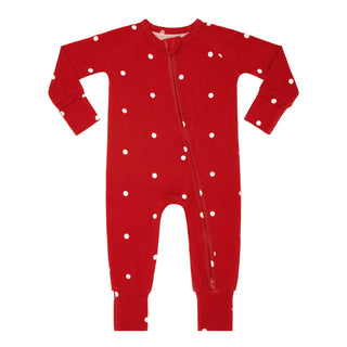 In My Jammers Zipper Romper - Ruby Polka Dot