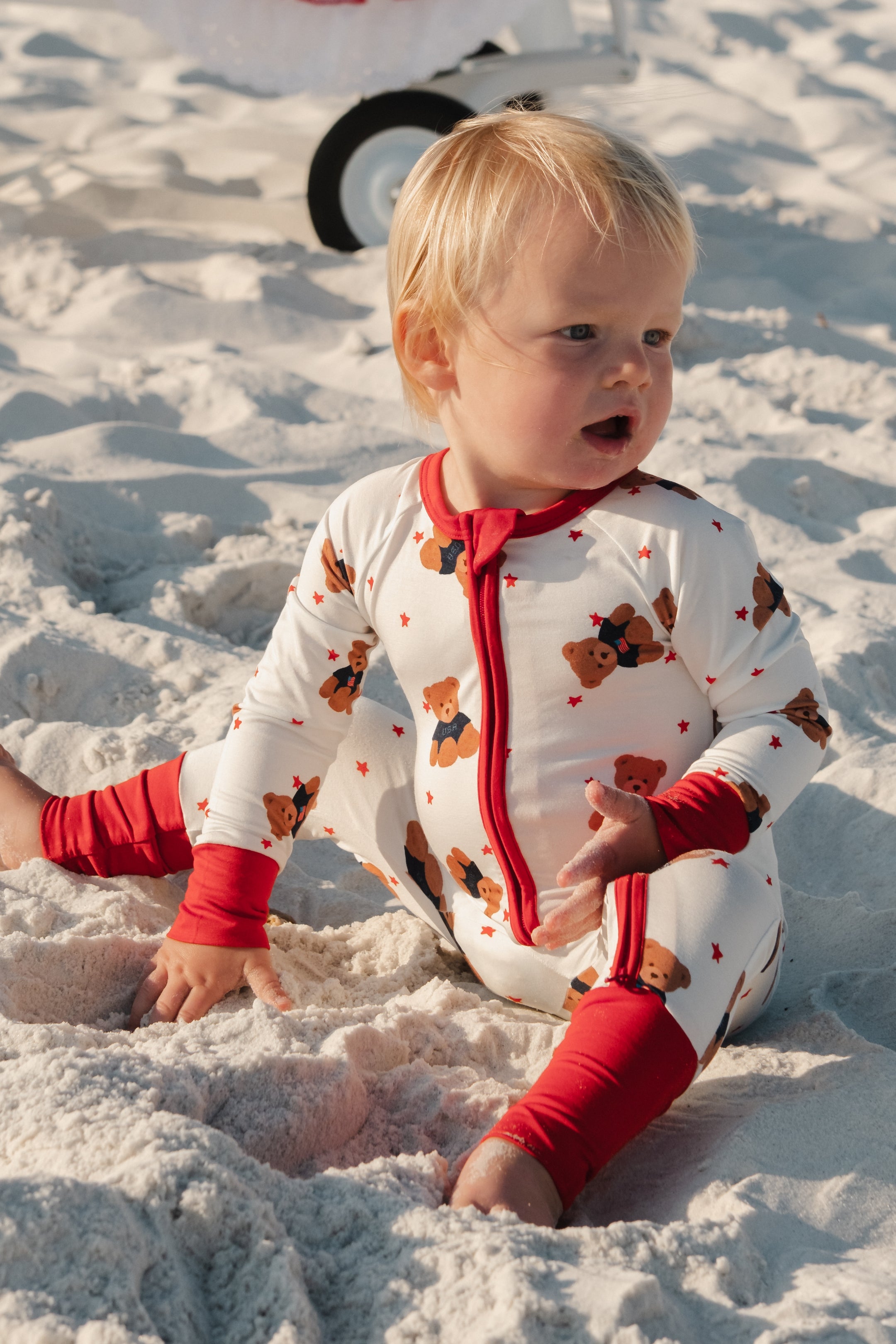 In My Jammers Zipper Romper - Star Spangled Teddy – Basically Bows