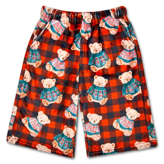Iscream Beary Merry Plush Board Shorts
Plaid pajama pants with teddy bear pattern on a white background