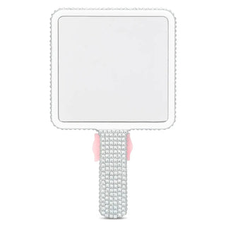 Iscream Charming Rhinestone Mirror Handheld mirror with pearl handle on a white background