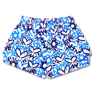 Iscream Corey Paige Bright Star Plush Shorts
Blue and purple patterned shorts on a white background
