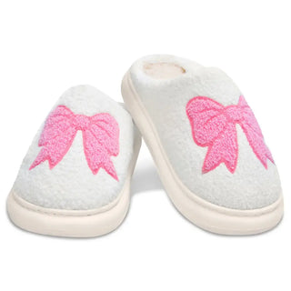 Iscream Cozy Bows White Slippers
White slippers with pink bows on a white background
