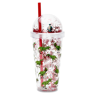 Iscream Dino Tumbler
Clear tumbler with dinosaur design and red straw on a white background
