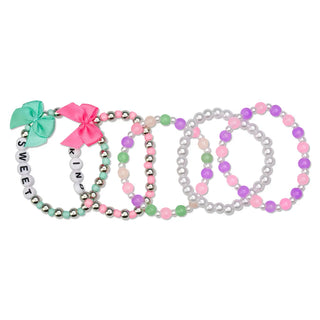 Iscream Fancy Bows Bracelet Set
Set of colorful beaded bracelets with decorative elements on a white background