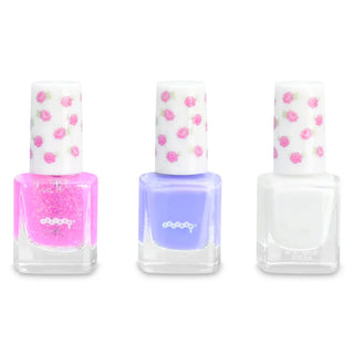 Iscream Fancy Floral Nail Polish Set
Three nail polish bottles with polka dot caps on a white background