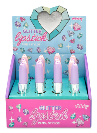 Iscream Glitter Lipstick Pen
Display box of glitter lipstick pens with a heart-shaped design on a white background