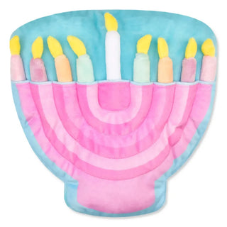 Soft Iscream Hanukkah Menorah plush toy featuring colorful menorah design and plush fabric, perfect for holiday cuddles.