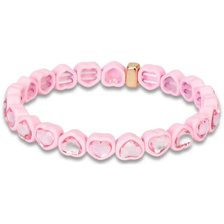 Iscream Heart Bracelet - Pink
Pink heart-shaped beaded bracelet with a gold clasp on a white background