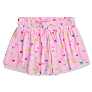 Iscream Heart Confetti Butterfly Shorts
Pink skirt with colorful heart pattern on a white background