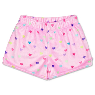 Iscream Heart Confetti Plush Shorts
Pink shorts with colorful heart pattern on a white background